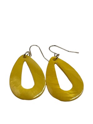Lemon Yellow Dyed MOP? Open Teardrop Dangle Drop Hook Pierced Earrings BOHO READ