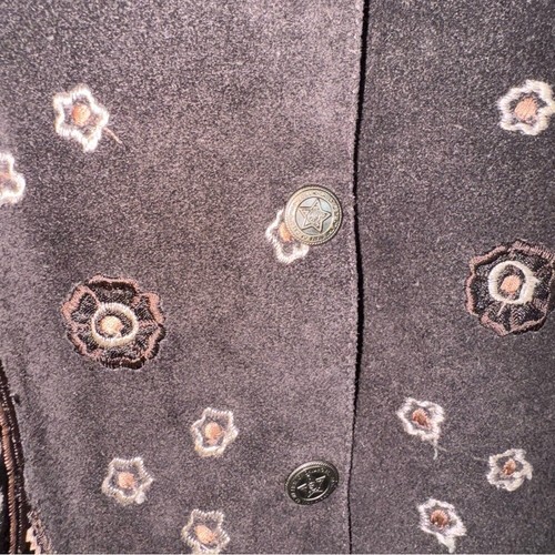 Vintage Suede Western Vest Embroidered Paisley Floral Buttons Boho Rodeo 1X - Picture 4 of 6