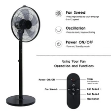 Pedestal Stand Fan with Remote Control for Indoor Home Office College Dorm Black