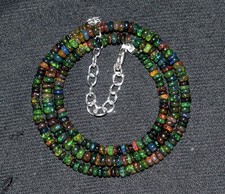 16 " Natürlich Äthiopische Schwarz Opal Feuer Edelstein Perlenkette Schmuck