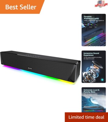 HiFi Stereo Bluetooth Computer Soundbar with Deep Bass for Gaming & Movies