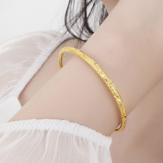 24K Yellow Gold Plated Adjustable Bangle Bracelet Womens