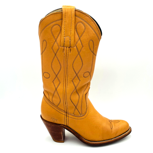 Botas Frye Western De Colección Años 80 Cuero Caramelo Mujer’s 6 1/2b Tacón Pilable - Imagen 10 de 22