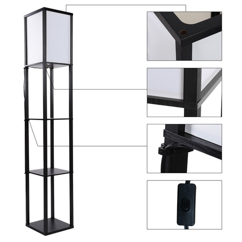 Floor Lamp Free Standing Wood 3-Tier Storage Shelf Reading Bedroom Living Room - Picture 11 of 15