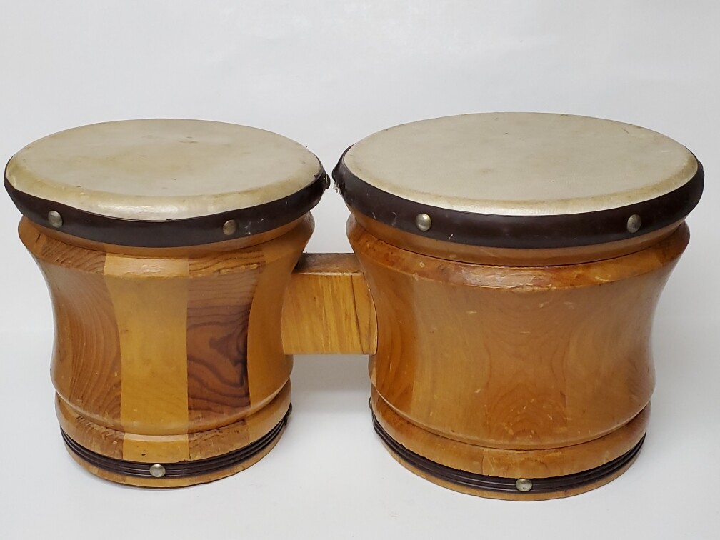 Vintage Wood Skin Bongo Drums Musical Instruments