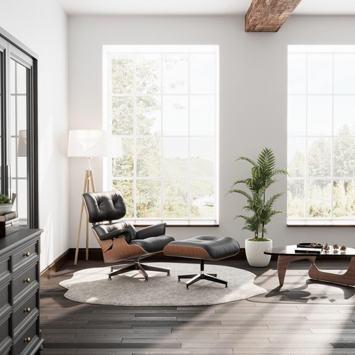 Tall Eames Lounge Chair and Ottoman Walnut Rosewood Swivel Armchair Real Leather - Picture 32 of 103