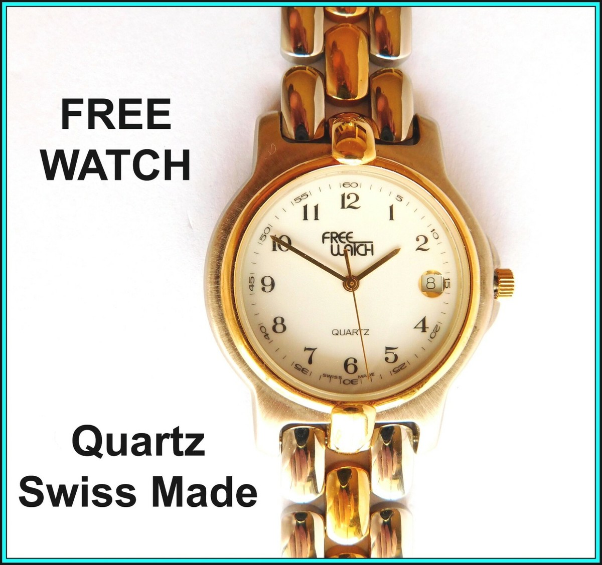 NEW OLD STOCK Free Watch QUARTZ, Two Tone Case & Bracelet 