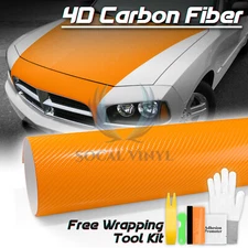 4D Premium Gloss Orange Carbon Fiber Vinyl Wrap Sticker Bubble Free Air Release