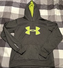 Women's Charcoal Gray Lime Green Under Armour Hooded Sweatshirt, Size M