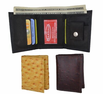 Kids Leather Ostrich imprint Trifold Mini Boys Wallet 3'' x 2.5'' Christmas Gift