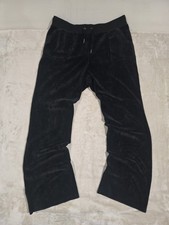 Juicy Couture Black Velour Track Pants Womens Size M Drawstring Wide Flare Leg