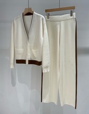 Women  s 2-Piece Wool Knit Set   Cardigan  Pants Size M