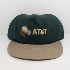 AT&T Vintage 90s Green And Beige/Tan High Crown Snapback Hat Made in USA