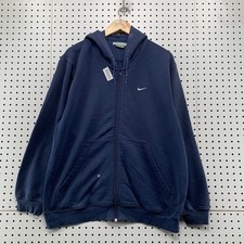 Vintage Nike Full Zip Hoodie Mens Medium Navy Blue Y2K Embroidered Swoosh