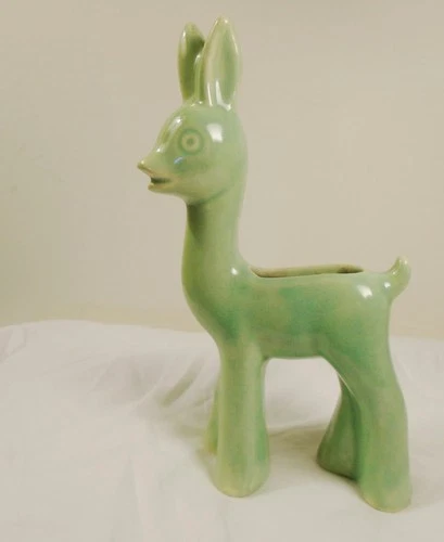 Vintage Shawnee Pottery Deer Fawn Planter Jade Green Succulent Planter 7"