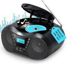 Greadio Boombox CD Players FM Radio Combo Black Battery Powered Stereo Sound