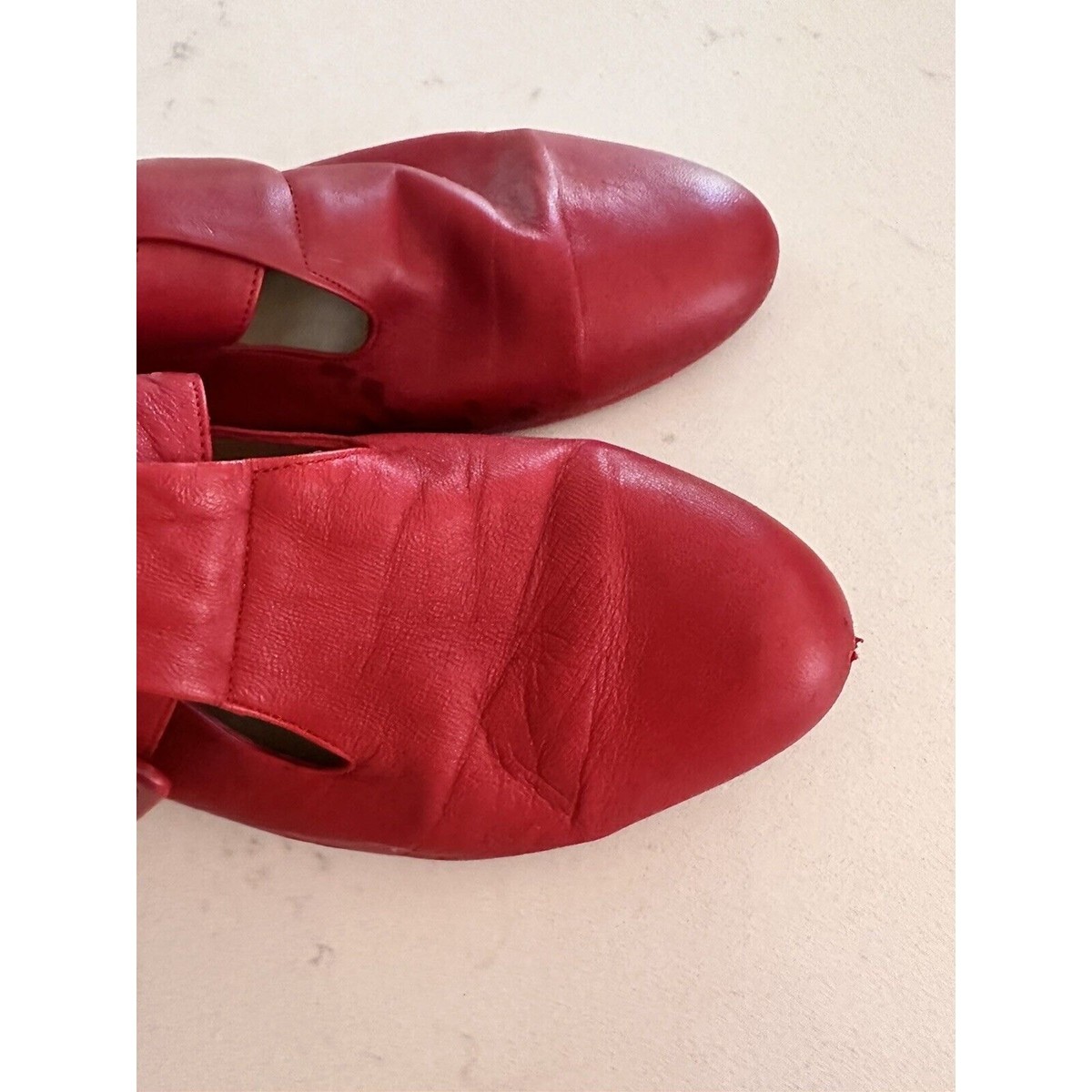 Max Mara Red Leather Flats Shoe Sz 37 Us 7.5 Soft Ballet Buckle Pointed View 5