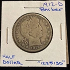 1912-d Barber Half Dollar Silver Circulated “1225130” United States 50C U.S.