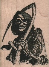 Grim Reaper 2 3/4 x 3 3/4" Rubber Stamp, Halloween Stamp, Halloween Crafts