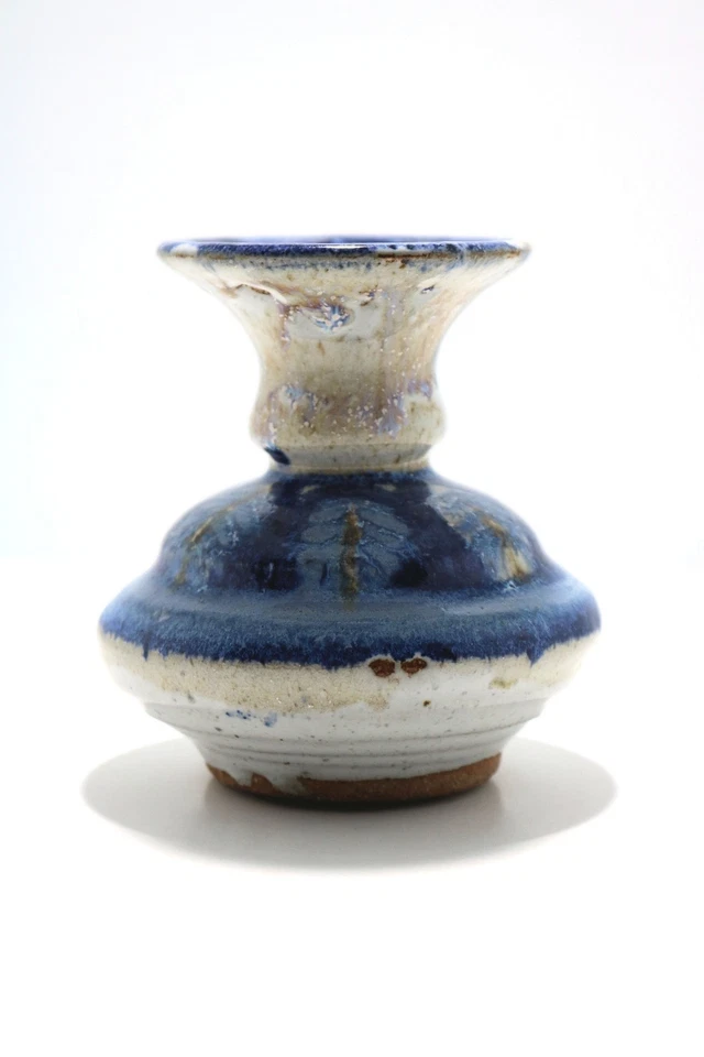 Handmade Stoneware Farmhouse Style Candle Holder - Breakfast Nook - Blue & Cream - Изображение 2 из 4