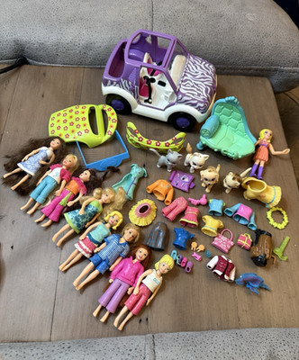 Polly Pocket Doll Playset Lot w/ Dolls, Vehicle, Pets, Accessories