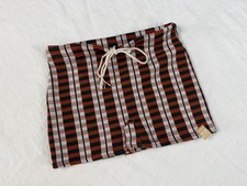 Vintage 60's 70s Boys Knit Swimsuit Stretchy Drawstring Plaid Shorts Deadstock