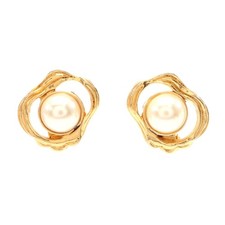 Chanel Plated Faux Pearl Earrings Women Gold One Size