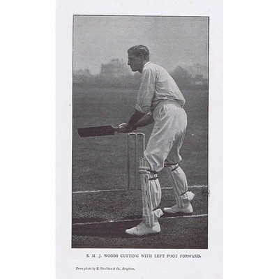 Cricket SMJ Woods Somerset CCC Cut Shot - Antique Print 1897
