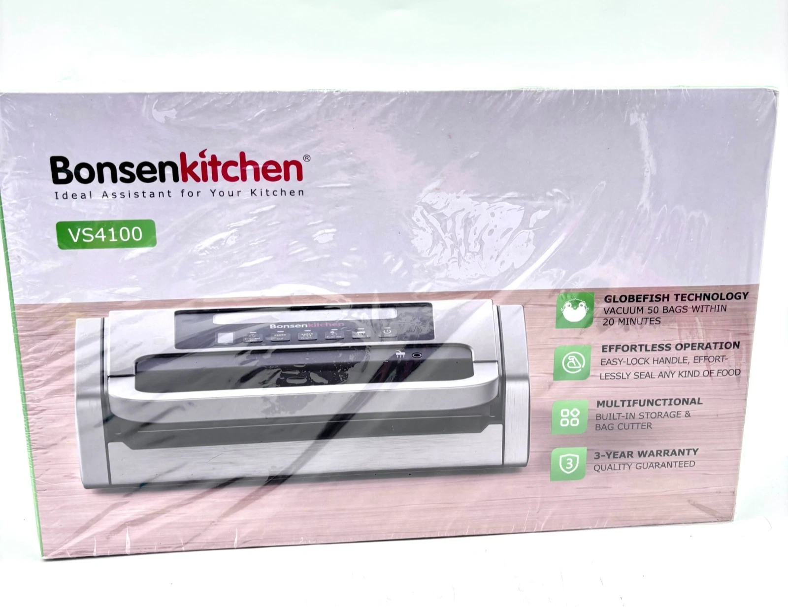 NEW BonsenKitchen VS4100 Vacuum Sealer w/ Built In Storage And Bag Cutter