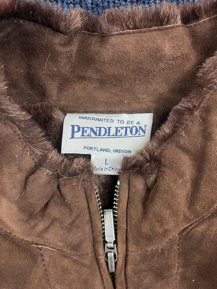 Pendleton Shearling Vest Womens Large Brown Lamb Leather Fur Lined Zip Front - Image 2 of 4