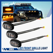 3x Amber Raptor Style LED Front Grille Running Lights For Ford F150 2015-2017