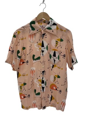 Aloha Blossom GARDEN TOKYO Aloha Shirt, Size 40, Rayon, Pink, All-Over Print