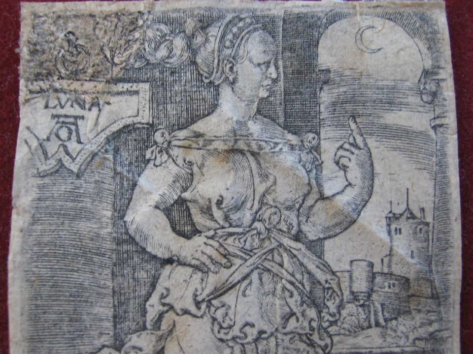 Heinrich Aldegrever: Mondgöttin Luna 1530/Moon Goddess Luna Print Kupferstich - Bild 2 von 3