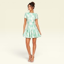ASOS Mint Green Floral Jacquard Fit & Flare Dress Size 8 Short Sleeve Textured
