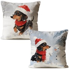 Winter Dachshund Dogs Throw Pillow Covers,Wiener Dog Snowman Decorative Cushi...