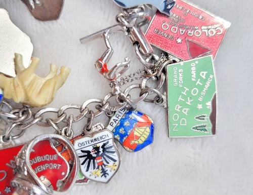 Vtg Sterling Silver Loaded World Travel US Europe Animals 54 Charm Bracelet 7.5" - Picture 11 of 18