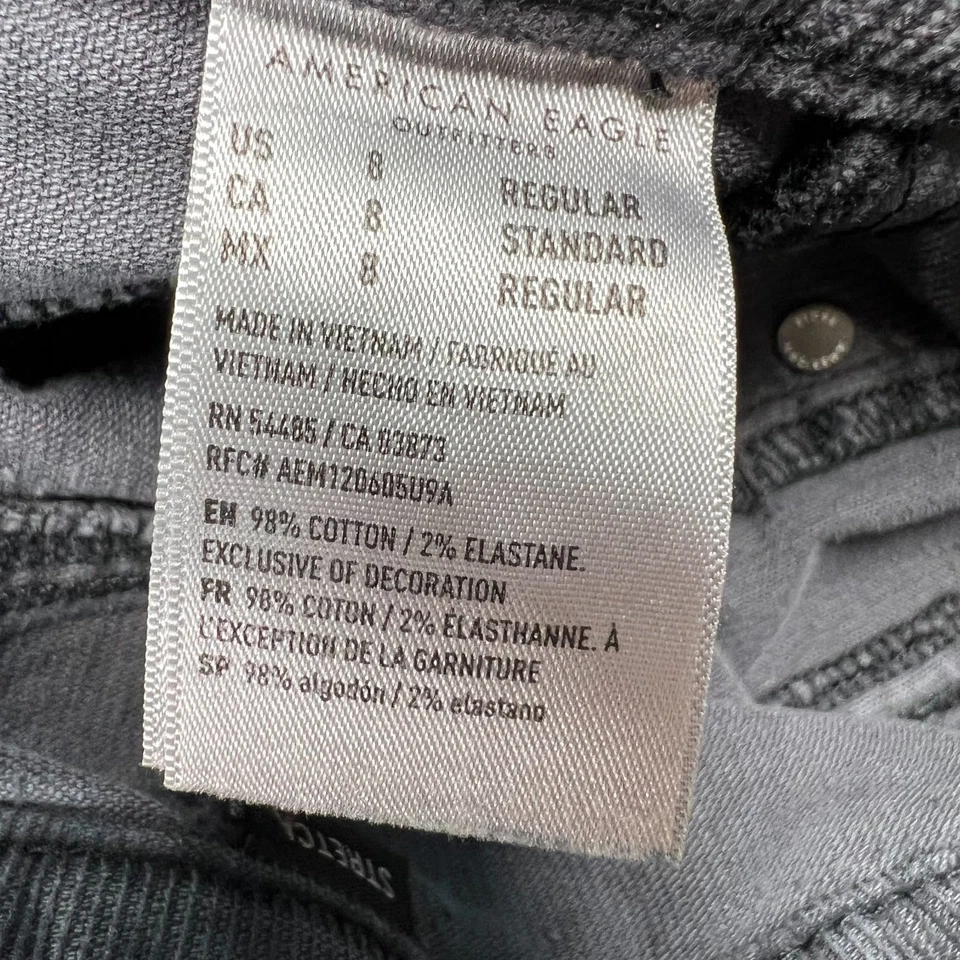 Pantalones American Eagle Talla 8 Pana Acampanado Botón Mosca Gris Elastizado Tiro Alto Y2K Foto 3 de 4