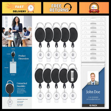 Vertical ID Badge Holders with Clip  Keyring - 10-Pack, Clear Plastic Sleeves,