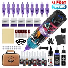 TUFFKING Tattoo Machine Kit Wireless Pen Battery Needle Color Ink Storage Box AU