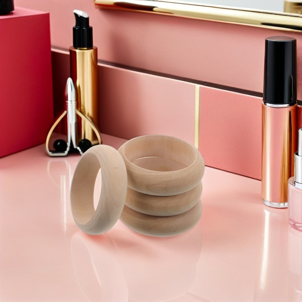  4pcs Wooden Bangle Bracelet - Log Retro Macrame Rings Unfinished Smooth Wood