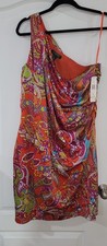 $160 Lauren Ralph Lauren Women's Stretch Oram One Shoulder Paisley Dress Size 16