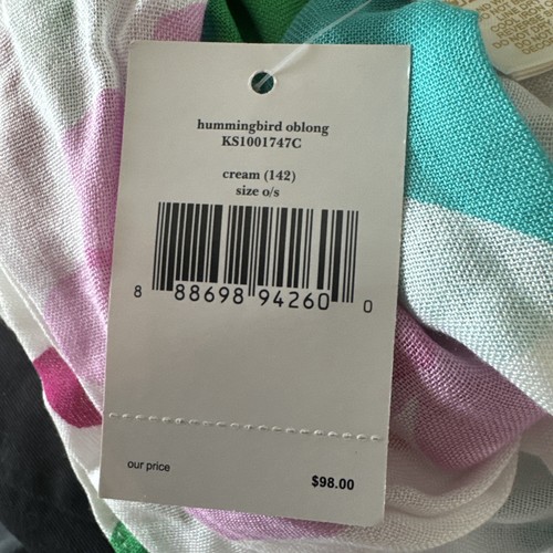 Kate Spade Hummingbird VIVID White Green Pink Blue Oblong Scarf Wrap 23x64” NEW - Picture 5 of 7