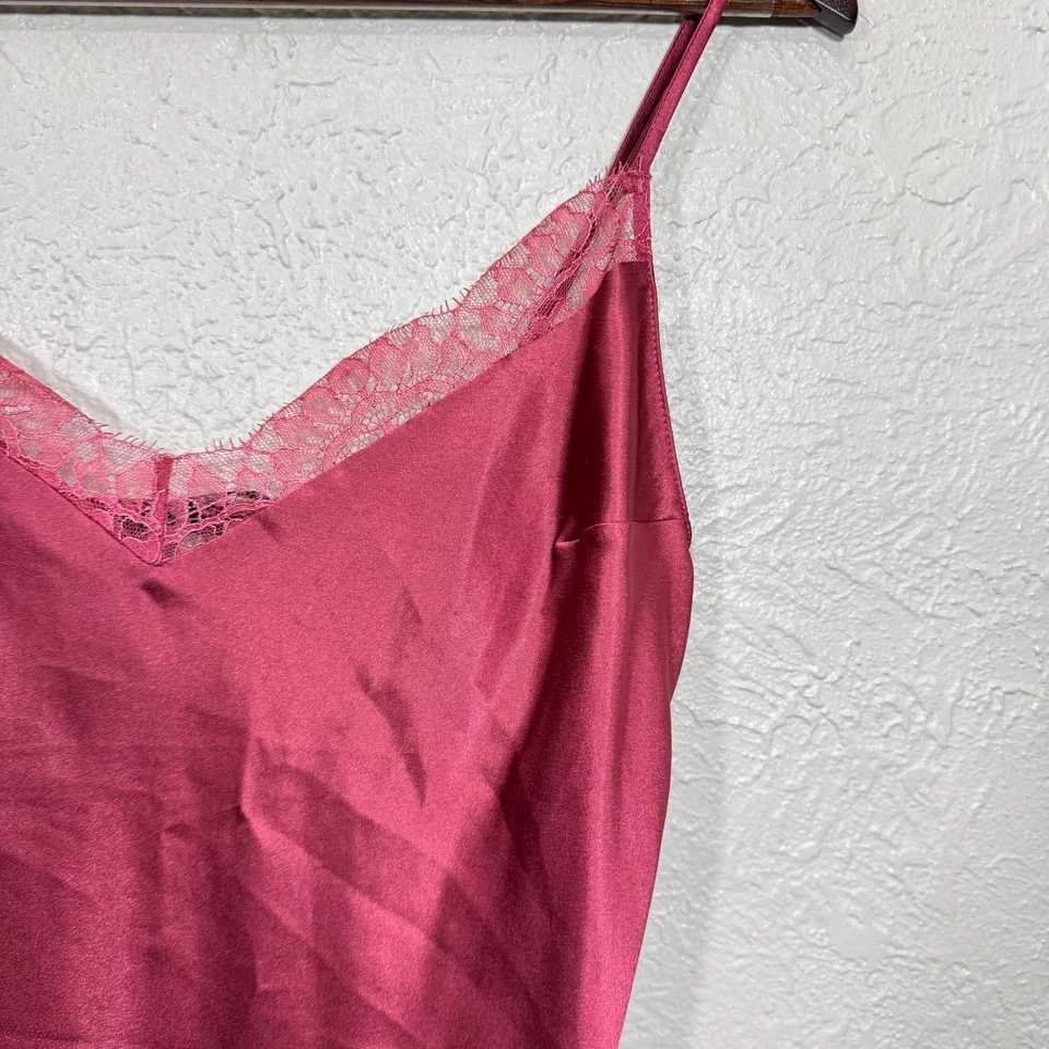 Victorias Secret Satin Slip Dress Sleep Nightie Med Burgundy Lace Babydoll Y2K - Image 3 of 4