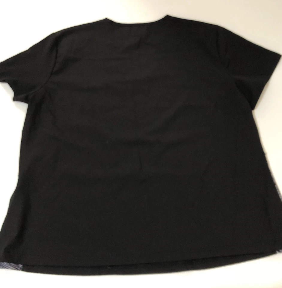 Blusa Médica Mujer Negra Con Panel Lateral Gris, Talla 2X Bolsillos Mangas Cortas Foto 4 de 4