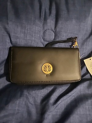 Black Single Wallet with wrist strap zip around for cards and change