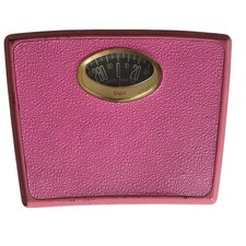Vintage Borg Pink Analog Bathroom Scale Mid Century Modern Gold Trim 300lbs