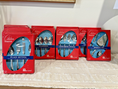 #ad NEW Mar crest Citation Futuristic stainless silverware teaspoons hostess serving $25.00