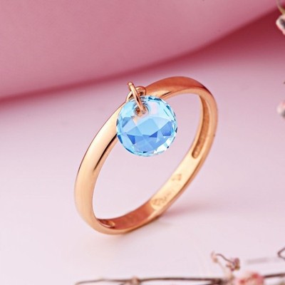 Rose gold 14kt/585 rose gold ring gold ring with blue topaz SOKOLOV NEW