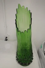 RARE Vintage LE Smith Green Diamond Pineapple Butt Large Floor Swung Vase! NICE!