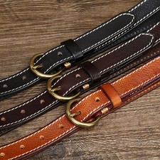Fashion Retro 2.4CM Thin Stitching Womens Leather Belt Cowhide Copper Buckle